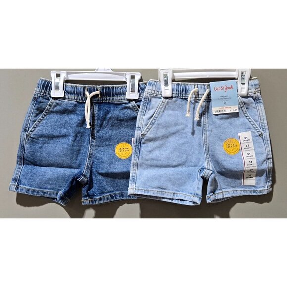Cat & Jack Boys' 3T Elastic Waist & Drawstring Above Knee 2 Pack Denim Shorts - Picture 1 of 8